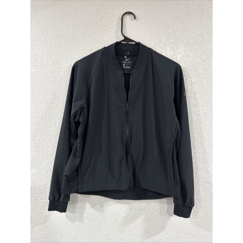 Nike Golf Windbreaker Womens Large Black Zip Up Hooded Clima-Fit Lightweight